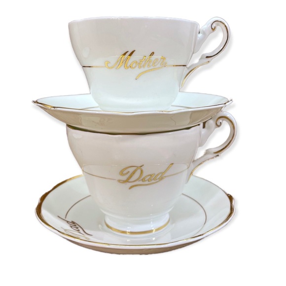 Regency china mother and dad teacups and saucer set Made In England - Picture 15 of 16